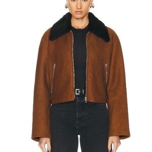 Nour Hammour S Nyla Simple Cropped Shearling Jacket in Cognac & Black